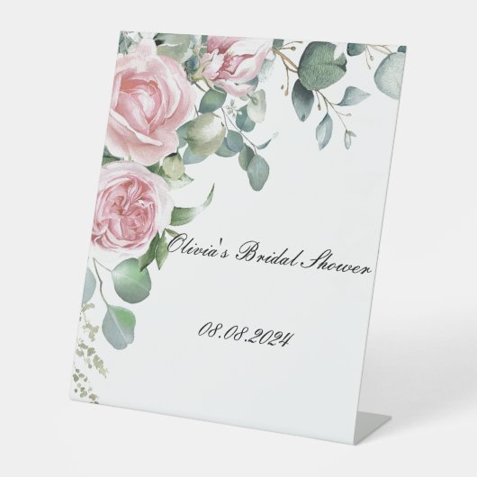 BLOEMIG BLUSH ROZE VRIJGEZELLENFEEST RECLAMEBORD MET VOETSTUK (Voorkant)