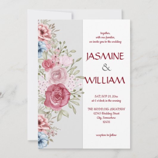 Bloemig boeket van roze en blauwe bloemen kaart (Voorkant)