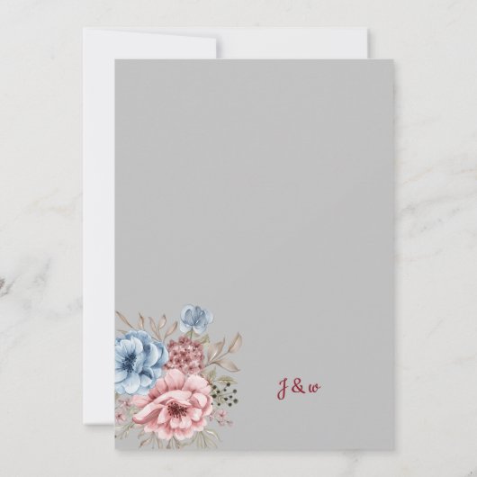 Bloemig boeket van roze en blauwe bloemen kaart (Achterkant)