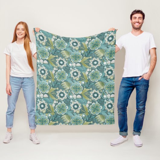Bloemig Boho Botanisch Patroon Fleece Deken (In situ)