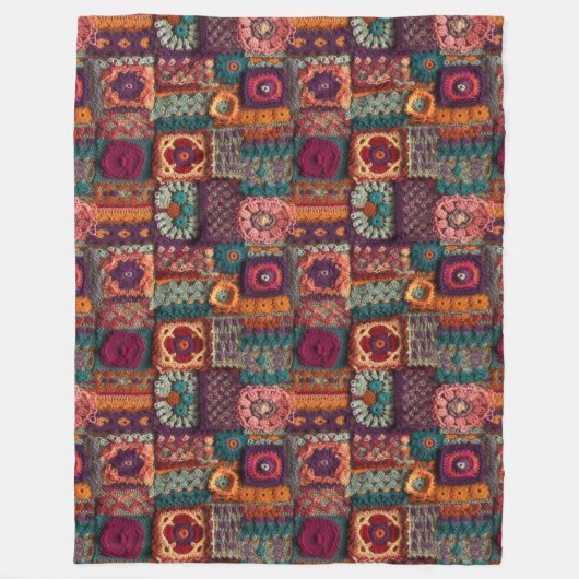Bloemig Boho haakwerk Fleece Deken (Voorkant)