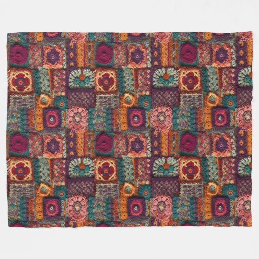 Bloemig Boho haakwerk Fleece Deken (Voorkant (Horizontaal))