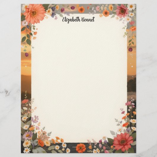 Bloemig briefpapier met zonsondergang briefhoofd (Voorkant)