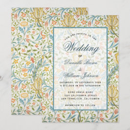 Bloemig bruiloft Morris-patroon Elegante script Kaart