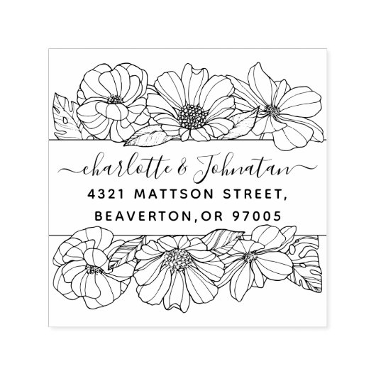 bloemig bruiloft retour adres elegant zelfinktende stempel (Design)