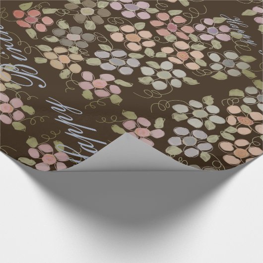 Bloemig Chocolade Bruin Gelukkig Verjaardagscadeau Cadeaupapier (Hoek)