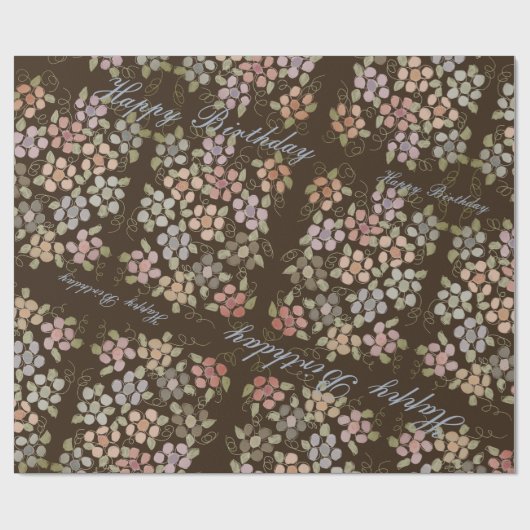 Bloemig Chocolade Bruin Gelukkig Verjaardagscadeau Cadeaupapier (Vlak)
