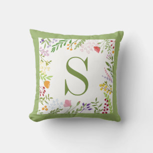 Bloemig cute groene monogram kussenhoes kussen