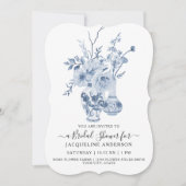  bloemig elegant blauw n wit Vrijgezellenfeest Kaart (Voorkant)