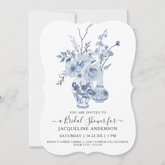  bloemig elegant blauw n wit Vrijgezellenfeest Kaart (Voorkant)