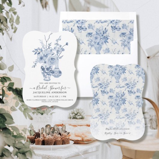  bloemig elegant blauw n wit Vrijgezellenfeest Kaart