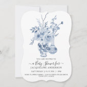  bloemig elegant blauw wit baby meisje douche kaart (Voorkant)