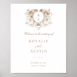  bloemig elegant crest bruiloft welkomstbord poster