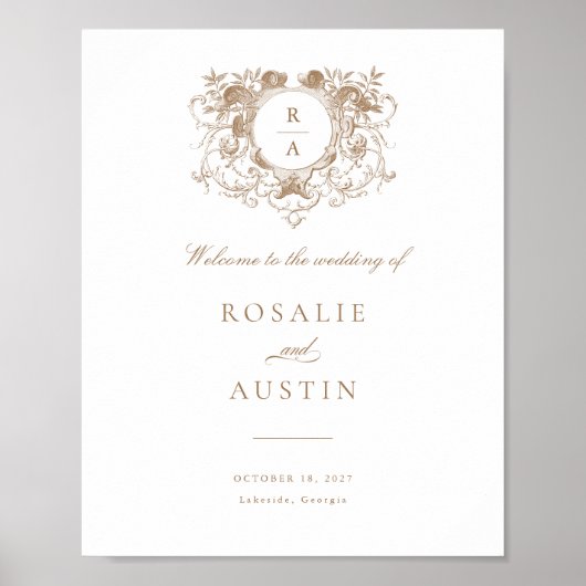  bloemig elegant crest bruiloft welkomstbord poster (Voorkant)