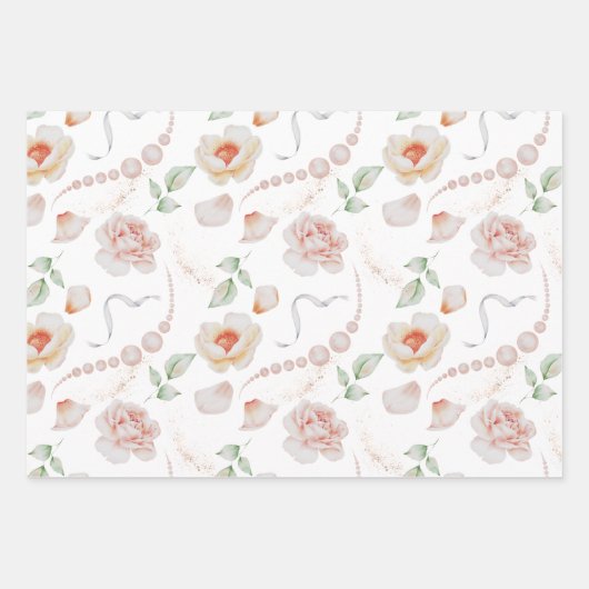 Bloemig elegant patroon mooie bloemen bladeren vog inpakpapier vel (Voorkant 3)