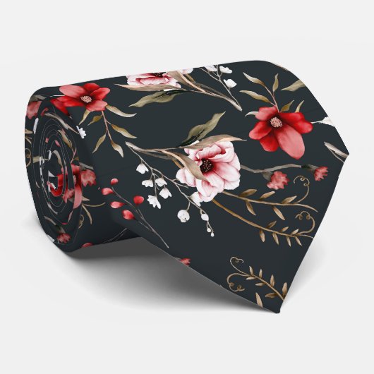 bloemig Elegant Patroon Waterverf Flower Stropdas (Opgerold)