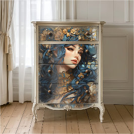 Bloemig en Gouden Anime Stijl Godin Blauw Tissuepapier