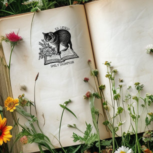 Bloemig Ex Libris-boekenlegger, Vintage kat boeken Rubberstempel