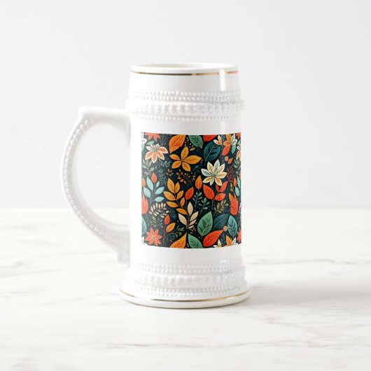 Bloemig Exotisch Bloemenpatroon Bierpul (Links)