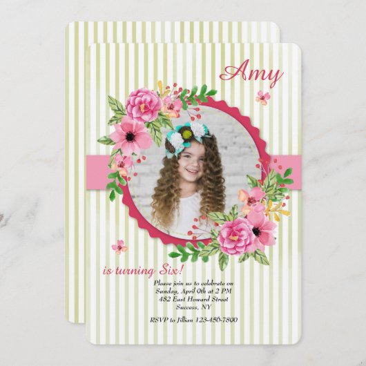 Bloemig fotolijst uitnodiging (Voorkant / Achterkant)