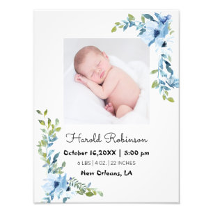 Bloemig   Geboortestatistieken Baby Foto Afdruk