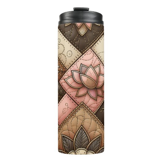 Bloemig Geborduurd Patchwork Patroonontwerp Thermosbeker (Voorkant)