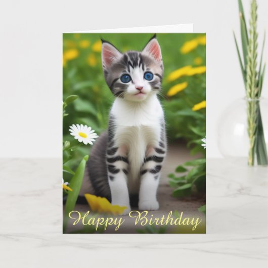 Bloemig geel Sereine Meadow Kitten Kaart (Voorkant)