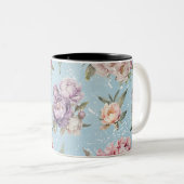 bloemig gepersonaliseerd pioenenpatroon tweekleurige koffiemok (Voorkant rechts)