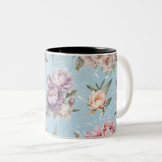  bloemig gepersonaliseerd pioenenpatroon tweekleurige koffiemok (Voorkant rechts)