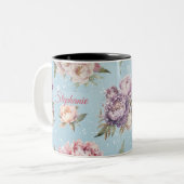  bloemig gepersonaliseerd pioenenpatroon tweekleurige koffiemok (Voorkant links)