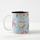 bloemig gepersonaliseerd pioenenpatroon tweekleurige koffiemok (Links)