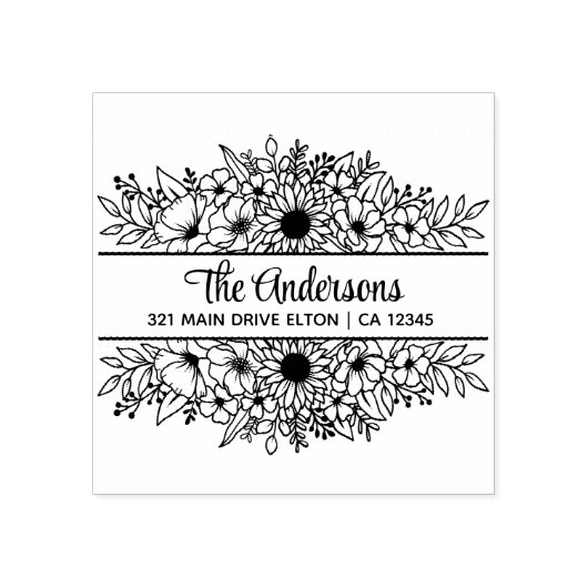 Bloemig Gespleten Monogram, Bloem Thema Rubberstempel (Afrduk)