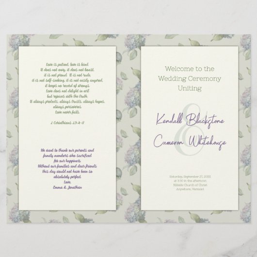 Bloemig gevouwen kerk huwelijksprogramma sjabloon (Voorkant)