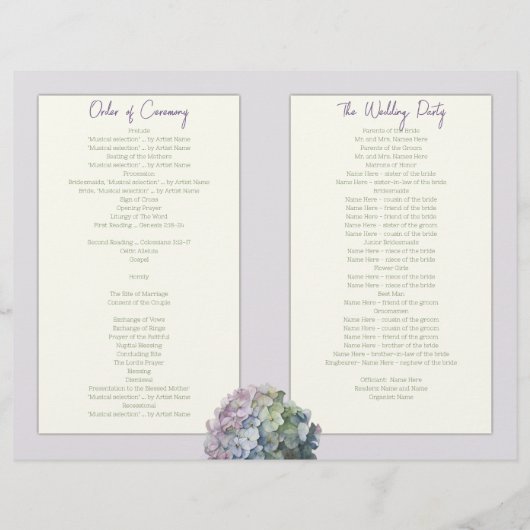 Bloemig gevouwen kerk huwelijksprogramma sjabloon (Achterkant)