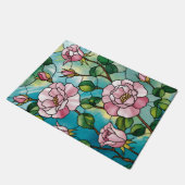 Bloemig glas-in-lood effect roze bloemen botanisch deurmat (Schuin)