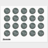 Bloemig Goud Elegant Modern Monogram Trouwfeest Ronde Sticker (Vel)