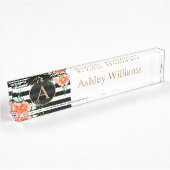 Bloemig Goud Monogram Zwart Wit Streep Naambordje