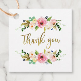 Bloemig gouden en roze favor tag, boho, rustiek bedankjes labels