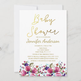 Bloemig Gouden Roze Roos Waterverf Baby Shower Kaart