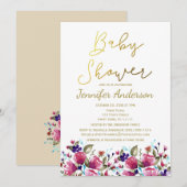 Bloemig Gouden Roze Roos Waterverf Baby Shower Kaart (Voorkant / Achterkant)