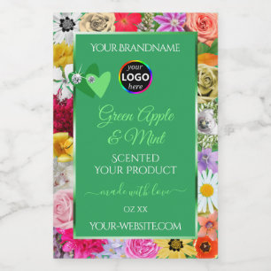 Bloemig Groen Productlabels Harten Ruiten Logo Voedselcontainer Etiket