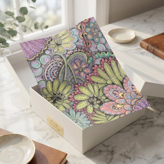 Bloemig handgetekend whimsisch pastel botanisch pa tissuepapier