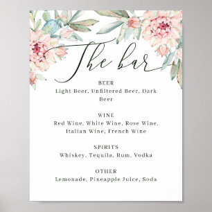 Bloemig huwelijksbarmenu bord. Waterverf Botanisch Poster