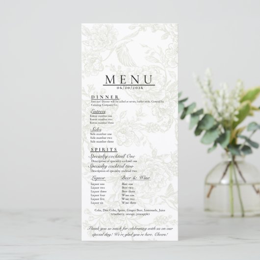 Bloemig Huwelijksmenu Menu (Staand voorkant)