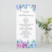 Bloemig huwelijksprogramma blauw. Boho ceremonieka Programmakaart (Staand voorkant)