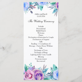 Bloemig huwelijksprogramma blauw. Boho ceremonieka Programmakaart