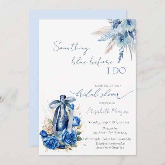 Bloemig iets blauwe strik wijnfles rozen kaart (Voorkant / Achterkant)