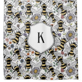 Bloemig Initialen Hommel Douchegordijn (Voorkant)