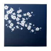 Bloemig Kersenbloesem Marineblauw Wit Tegeltje (Voorkant)