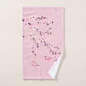 Bloemig kersenbloesem monogram naam roze glitters bad handdoek (Handdoek)
